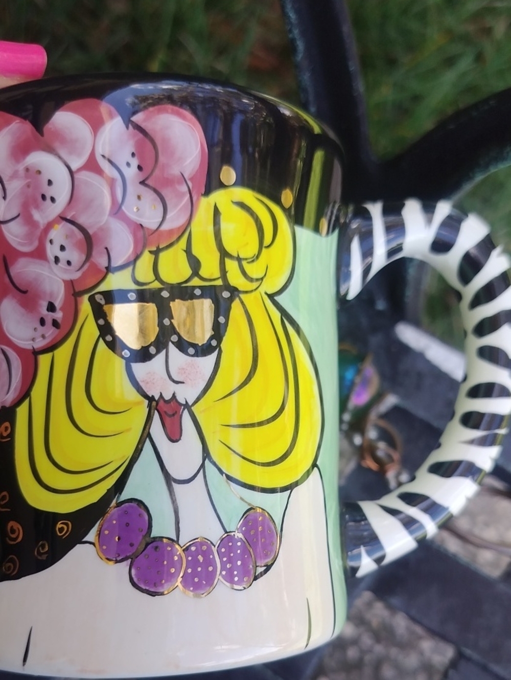 Lynda Cornell Vintage New Hand-Painted Yellow & Pink Fashion Ceramic Mug